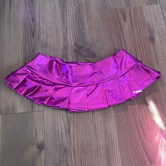 Metallic Pink Pleated Micro Mini Skirt Small - Picture 2 of 4
